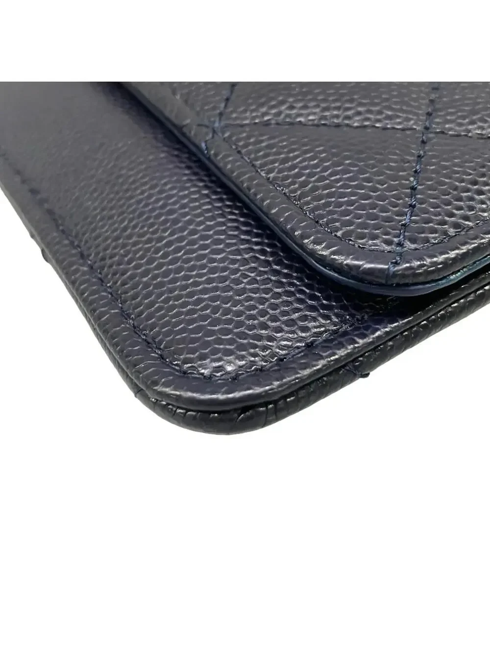 Chanel Navy Calfskin Card Case Gold #300004C13B